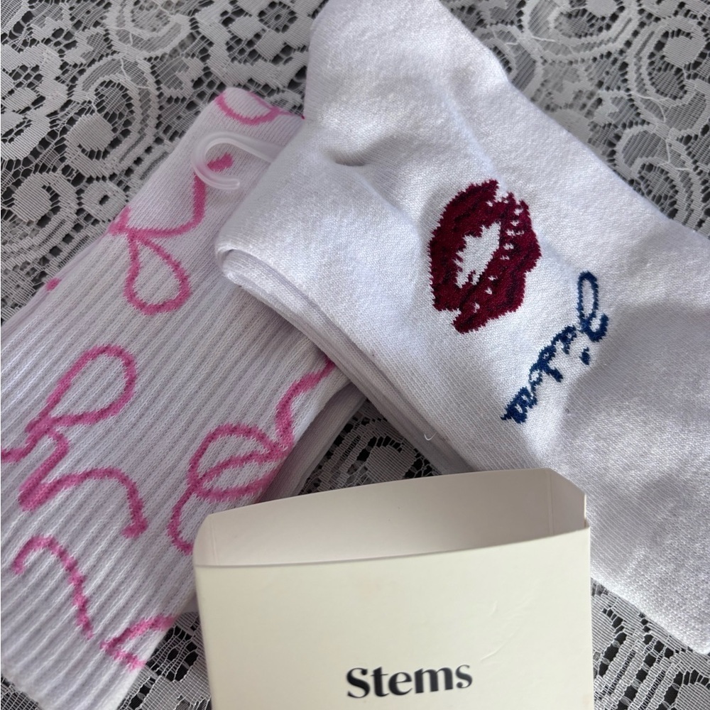 White and Pink Women's Socks- Cotton Blend -2 pk